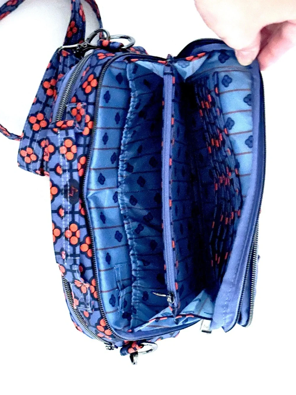 lug Scoop SE Crossbody in Blue with Orange Geometric Design RFID